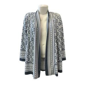 Dalia Women's Blue/White Pattern Open Front Long Sleeve Sweater Cardigan SZ L